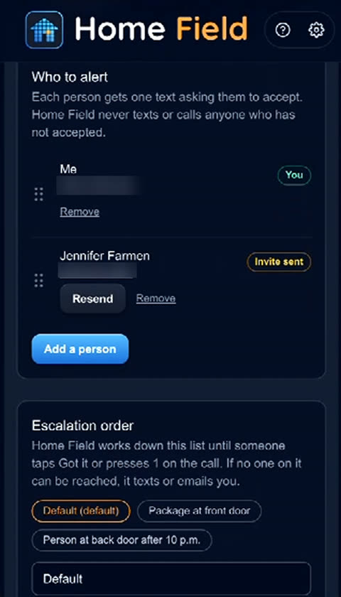 The list of people Relay alerts, with an invite sent