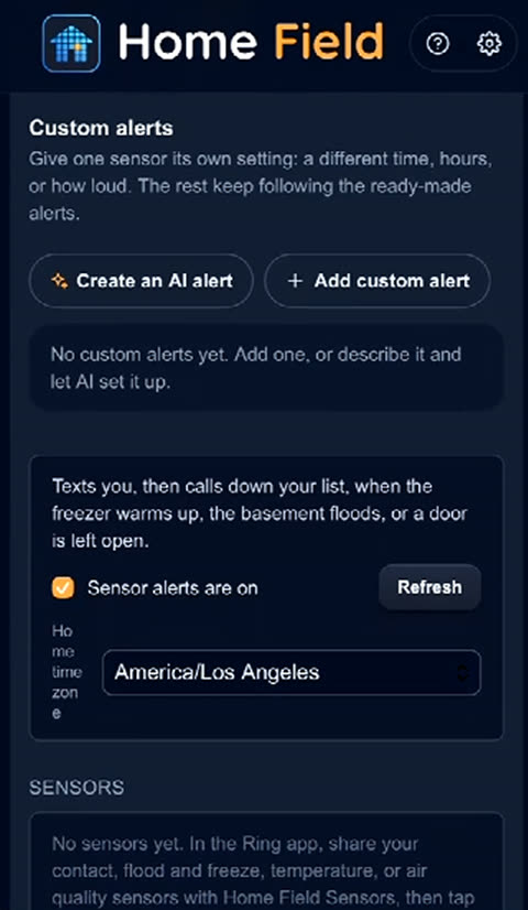 Custom alerts, with a button to create one with AI