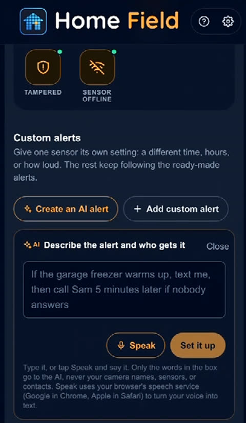 Describing an alert in plain words for AI to set up