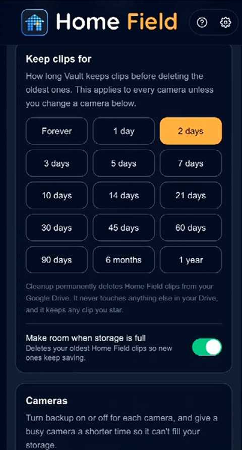 Vault retention settings, from one day to forever